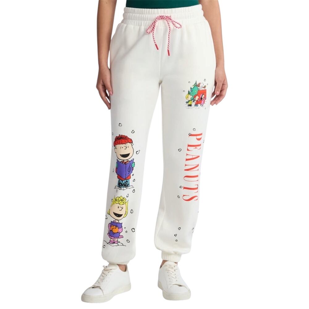 Peanuts Snoopy Charlie Brown White Holiday Graphic Jogger Pants Women’s Small
